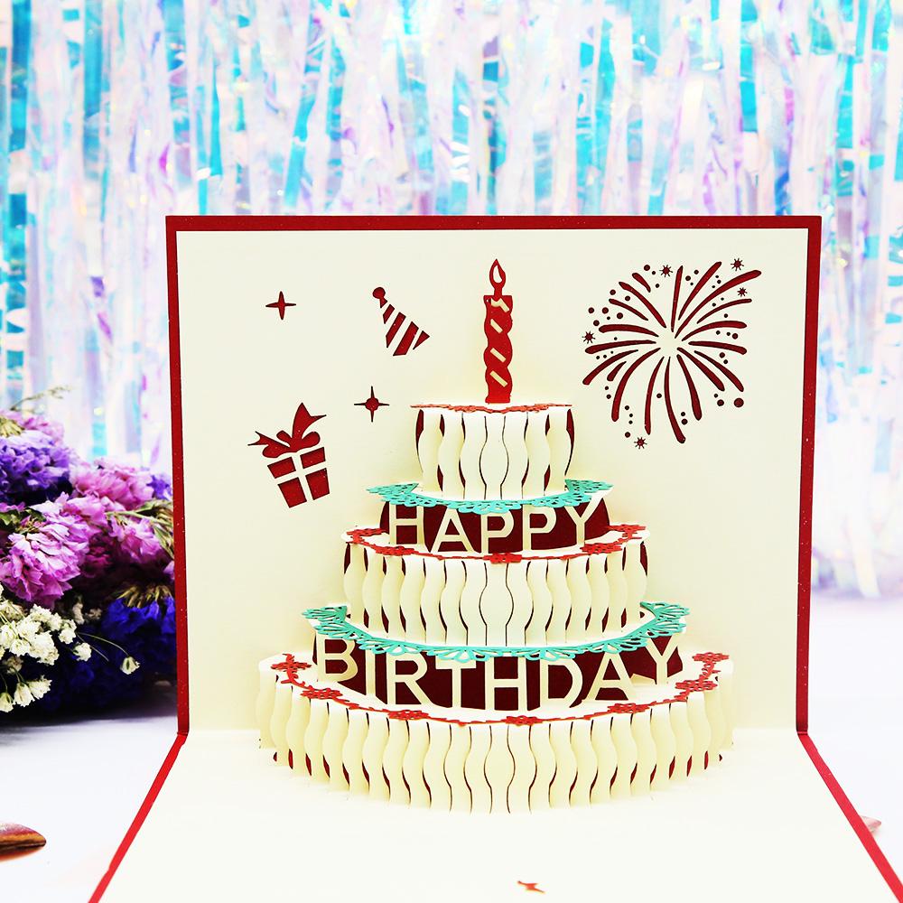 3D Hot Pop Up Happy Birthday Cards Invitation Cake Greeting Card Business Kids Gift Tourist Postcard For Friend Dad Mom Present