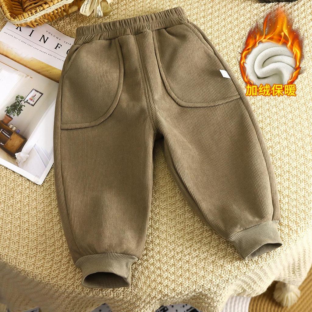 Children Velvet Pants Autumn Winter New Solid Color Boys Kids Thick Warm Sports Trousers Simple Fashion Korean Girls Baby Pants