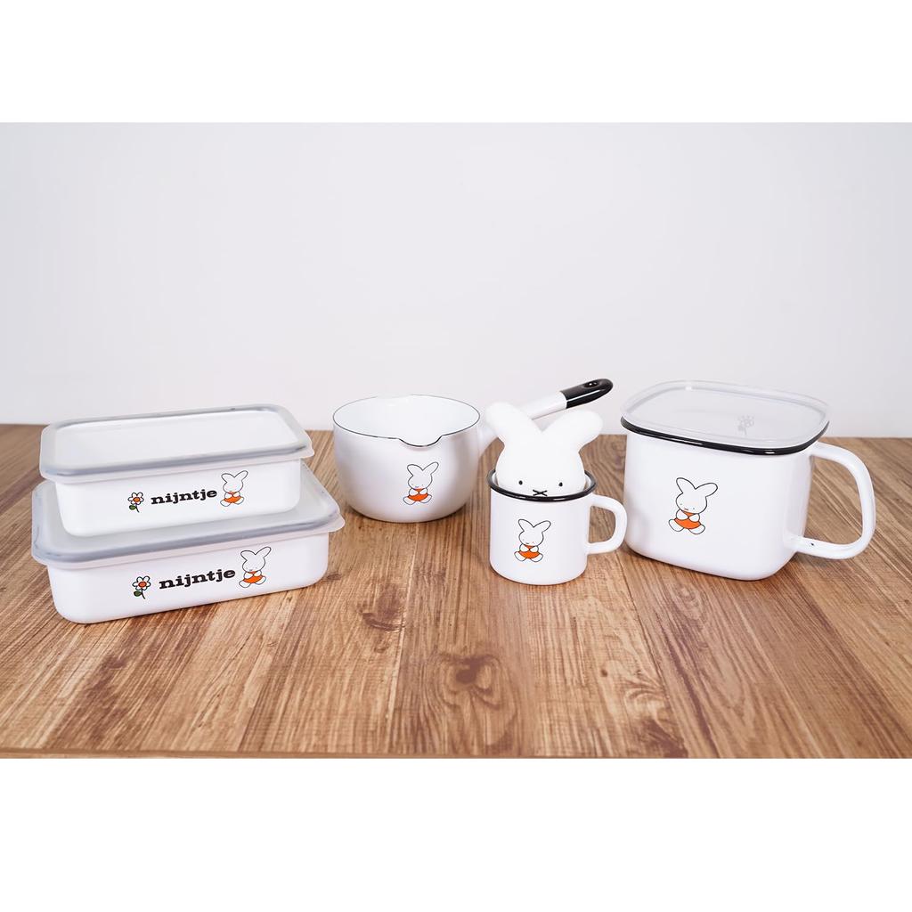Fuji Enamel Limited Edition Miffy Nine Chest Shallow Container L, White, Enamel Storage Container with Lid