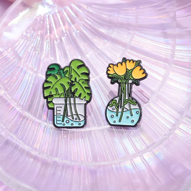 Trendy Cartoon Character Green Plant Brooches Versatile Metal Pins For Unisex Fashion Statement