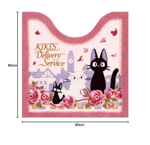 Senko Kiki's Delivery Service Toilet Mat - Jiji and Date Toilet Mat, Approx. 60 X 60 Cm, Pink, Character: Jiji the Cat, Ghibli, 37178