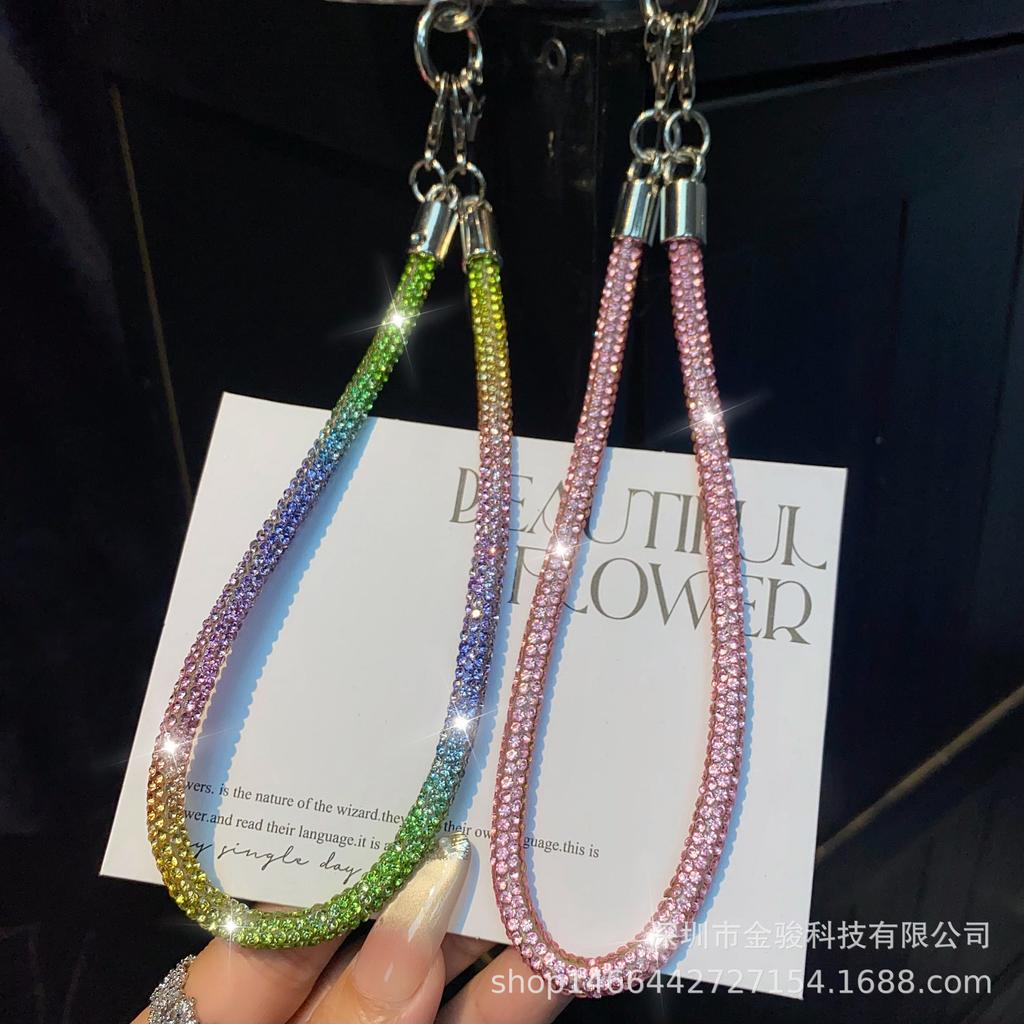 Light Luxury Phone Lanyard New Simple Rhinestone Double Buckle Phone Pendant Keychain Anti-Lost Rope Fashion Hanging Chain Wholesale
