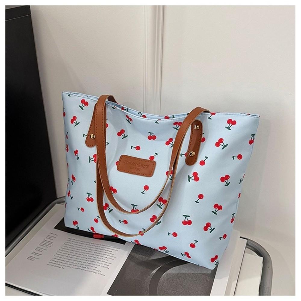 Large Capacity Shoulder Bag Sweet Cherry-Print Versatile Style Tote Bag Trendy Design Fashionable Women Shoulder Bag