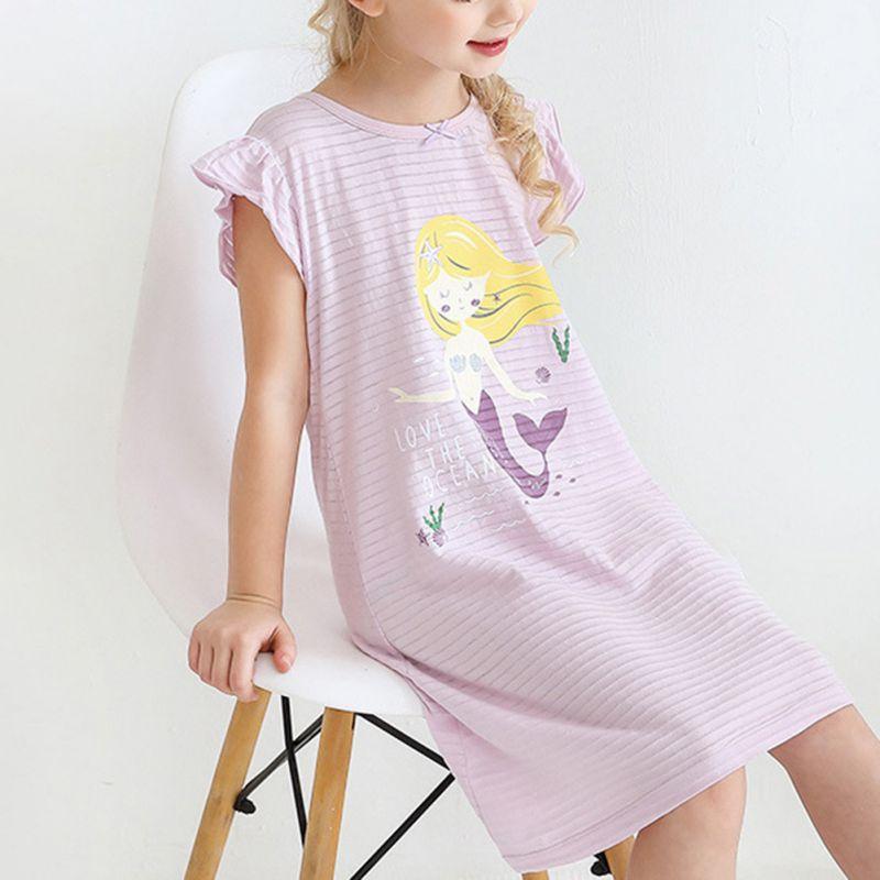 Girls' Sleepwear Dress Children's Pleated Short Sleeve Nightgown Loungewear