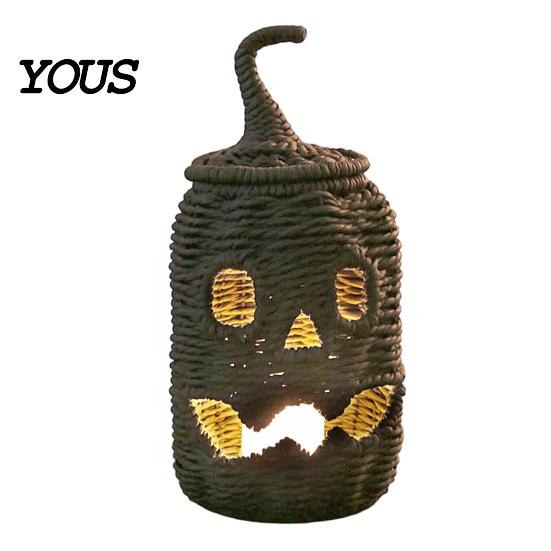 Rustieke Zeegras Opbergmand Handgeweven Halloween Pompoenmand, Spookachtige Snoepmand met Deksel, Vintage Rotan Seizoensgebonden Verlichte Lantaarn voor Veranda Display