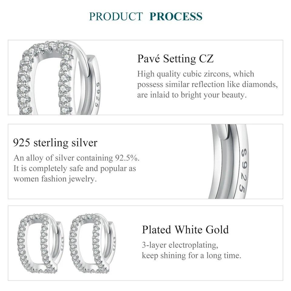 BAMOER White Gold Plated Huggie Earrings Small Hoop Earrings for Women, 925 Sterling Silver Hypoallergenic CZ Earrings