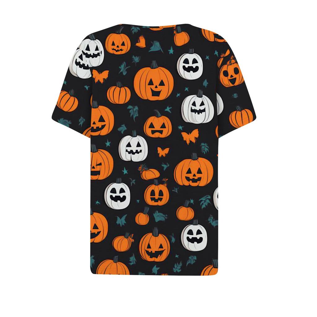 Women's T Shirt Tee Halloween Printed Button Short Sleeve Tunic Daily Weekend Fashion Basic V- Neck Regular Top