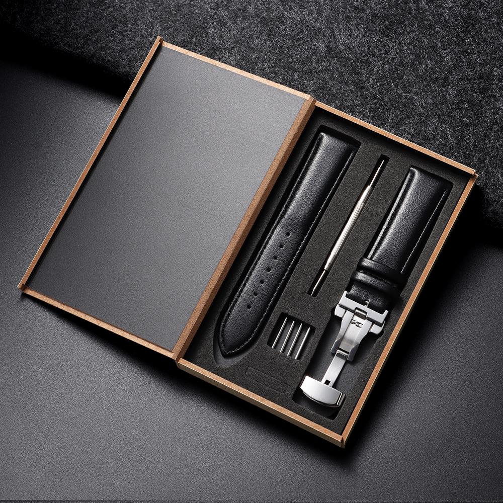 14mm 16mm 18mm 20mm 22mm 24mm Genuine Leather Strap Watchband with Box Butterfly Clasp Universal Men's and Women's Belt Bracelet