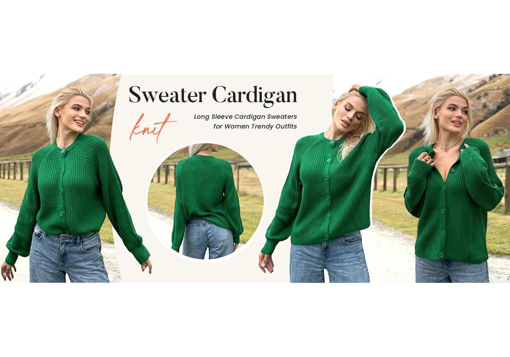 Women's Chunky Knit Long Sleeve Cardigan Sweater, Button-up, Round Neck, Autumn Fashion 2025, New Style.