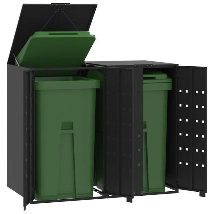 VidaXL Rangement à roulettes pour poubelles pour 2 bacs noir acier, rangement de poubelles, rangement de poubelles de 3279977