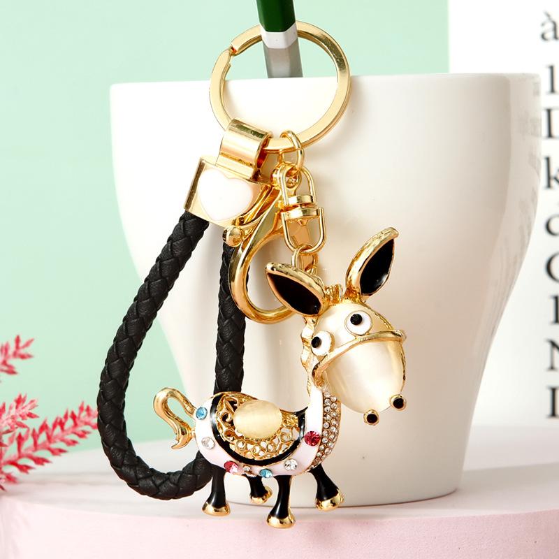 Enamel Donkey HandBag Pendant Crystal Keyrings Keychains For Car Purse Bag Buckle Party Gift Key chains Holder