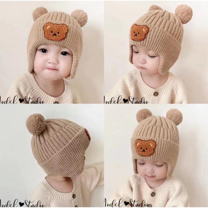 Baby hat cute bear knitted ear hat children's winter thickened warm wool hat infant hat