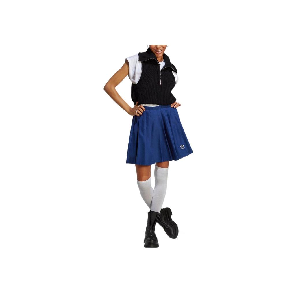 Adidas Solid Color Logo Pleated High-Waist Skirt Women Bottoms Blue IC5235