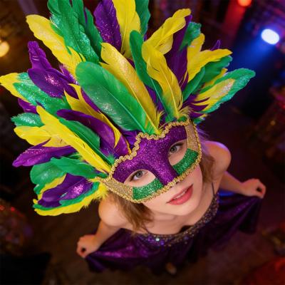 Mardi Gras Masque Colorful Feather Masquerade Masque for Women Venetian Carnival Costume for Prom Ball Halloween Party Cosplay