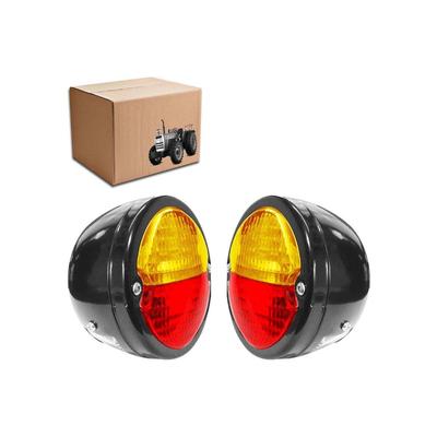 2X Rear Lights Tail Black Body Black Ring Red/Amber Lens with 12v Bulbs Fits for Ford A Model GTR-4208 Jeep Willys, MF & John Deere
