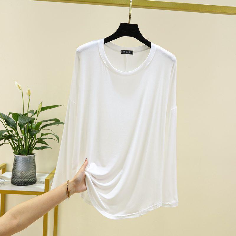 

Модальная рубашка с длинными рукавами, женская весенняя тонкая повседневная свободная верхняя одежда большого размера, однотонная футболка на все случаи жизни для защиты от солнца White 2XL (67.50 kg-85.00 kg recommended