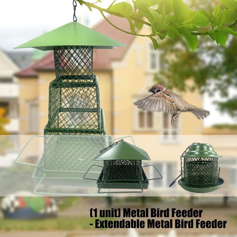 Heavy Duty Metal Hanging Wild Bird Feeder Squirrels Proof Large Roof Large Tray for Garden Outdoor Bird Feeder