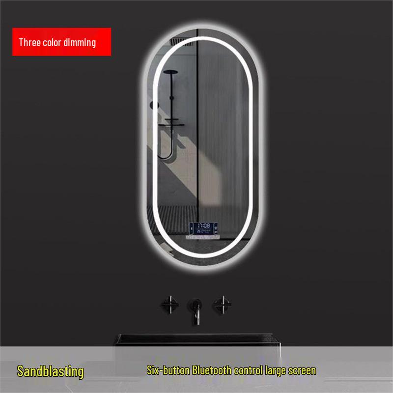 Oval LED Smart Vanity Mirror, Anti-Fog, Wall-Mounted for Bathroom Use.