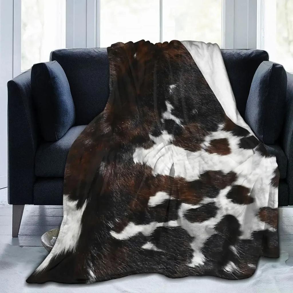 Přikrývka z hovězí kůže Celoroční Hnědá Teplá Lehká měkká flanelová přikrývka na postel Pohovka Pohovka, dárky pro přítele
