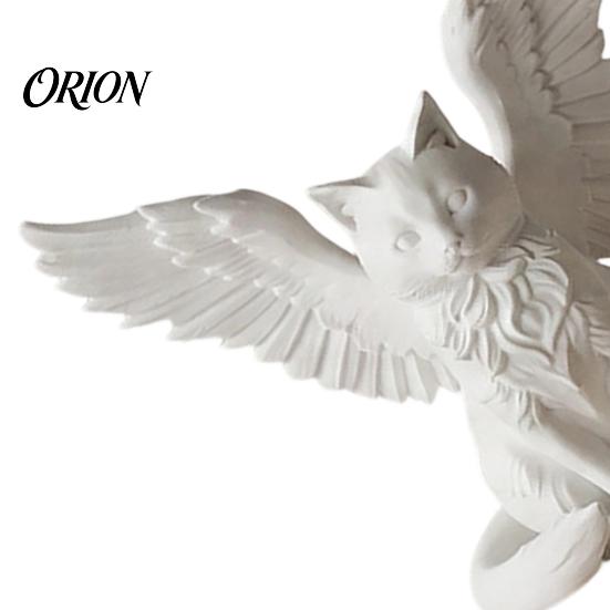 Desktop Commemorative Gift Angel Cat Desk Ornament, Matte White 3D Printing Figurine, Minimalist Statues Winged Sculpture for Home Office Shelf