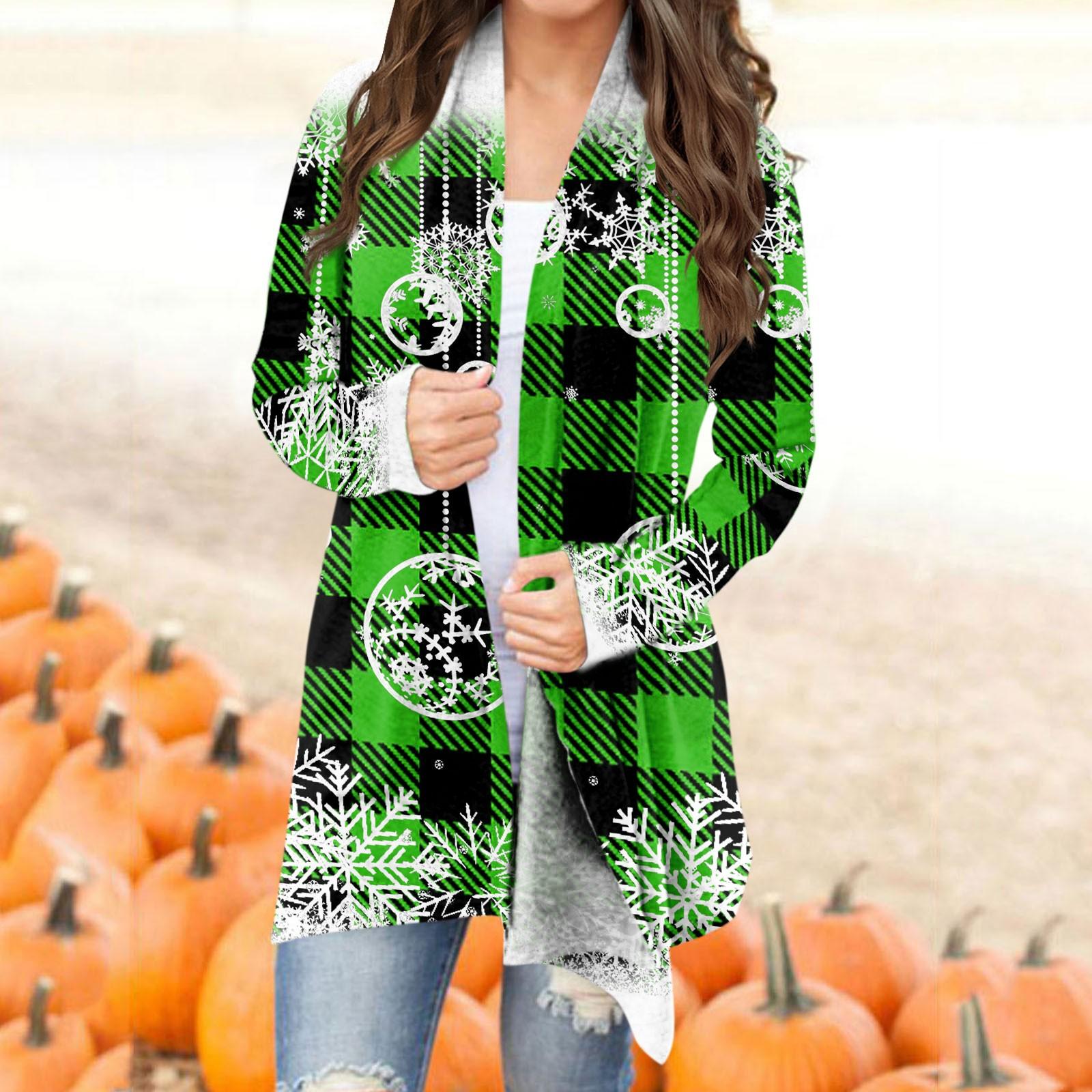 

Женская модная рождественская куртка с принтом, повседневный кардиган с длинным рукавом, пальто XL зелёный