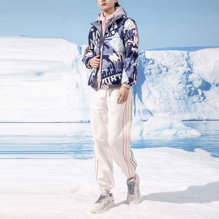 Anta Lifestyle Series Letter Logo All Over Print Sports Warm Stand Collar Down Jacket Women Outerwear Spring-Blue 162148909-2