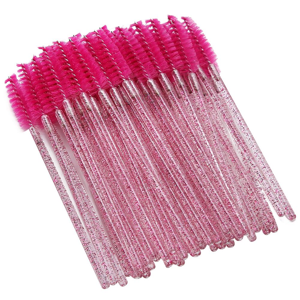 50pcs Nylon Makeup Brush Mascara Wands Eyelash Eyebrow Disposable Portable BrushRose Red