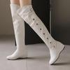 Plus Size Round Toe Wedge With Warm Plush Lining Slip-On Women'S Over The Knee Boots With Rivet Buckle Long Boots
