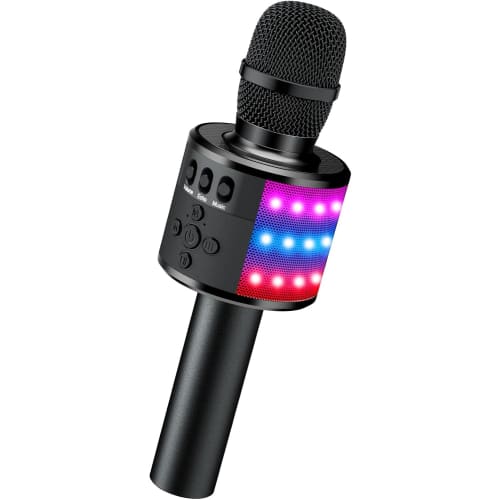 Verkstar Karaoke Microphone, Bluetooth Wireless Microphone, Recording Function, LED Light & Earphone Jack, TF Card Function, Compatible with Android/i