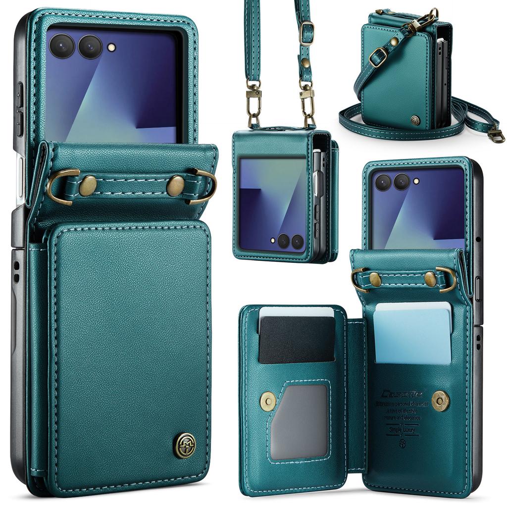 Applicable to Samsung Z Flip7 mobile phone leather case New Z FLIP7 folding mobile phone case diagonal span card protective case