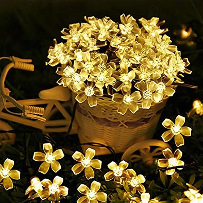 1pc 5/7/12/22M Solar String Sakura Lights 20/50/100/200LEDS Outdoor Waterproof Festival Garden Decorative Lights