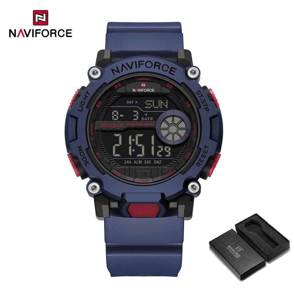 Naviforce Original Men LCD Digital Watch Lightweight Silicone Strap Waterproof Calendar Date Chronograph Alarm Men Boys Outdoor Watch NF7133