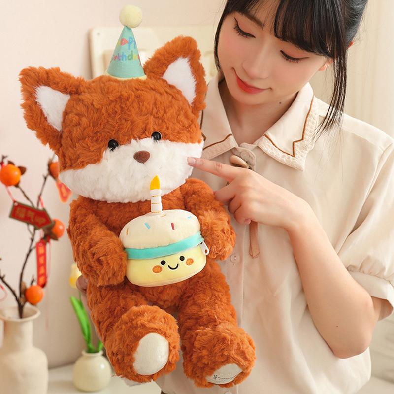 Kawaii Bear Figurine Animals Fox Stuffed Pillow Plushies Hugging Animals Toy Decorative Comfortable Touch for Living Room