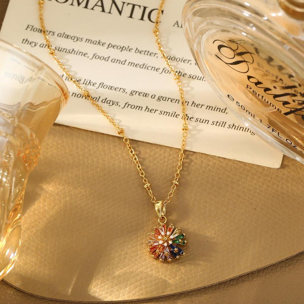 Live Broadcast Fireworks Earrings & Pendant Necklace: Women’s Multi-color Zircon Clavicle Chain, Versatile & Fashionable