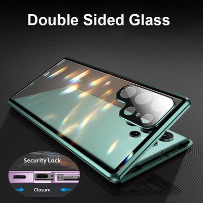 Metal Double Sided Glass Snap Lock Case 360 Full Protective for Samsung Galaxy S22 S23 Ultra S23 Plus Lens Protection Cover Case