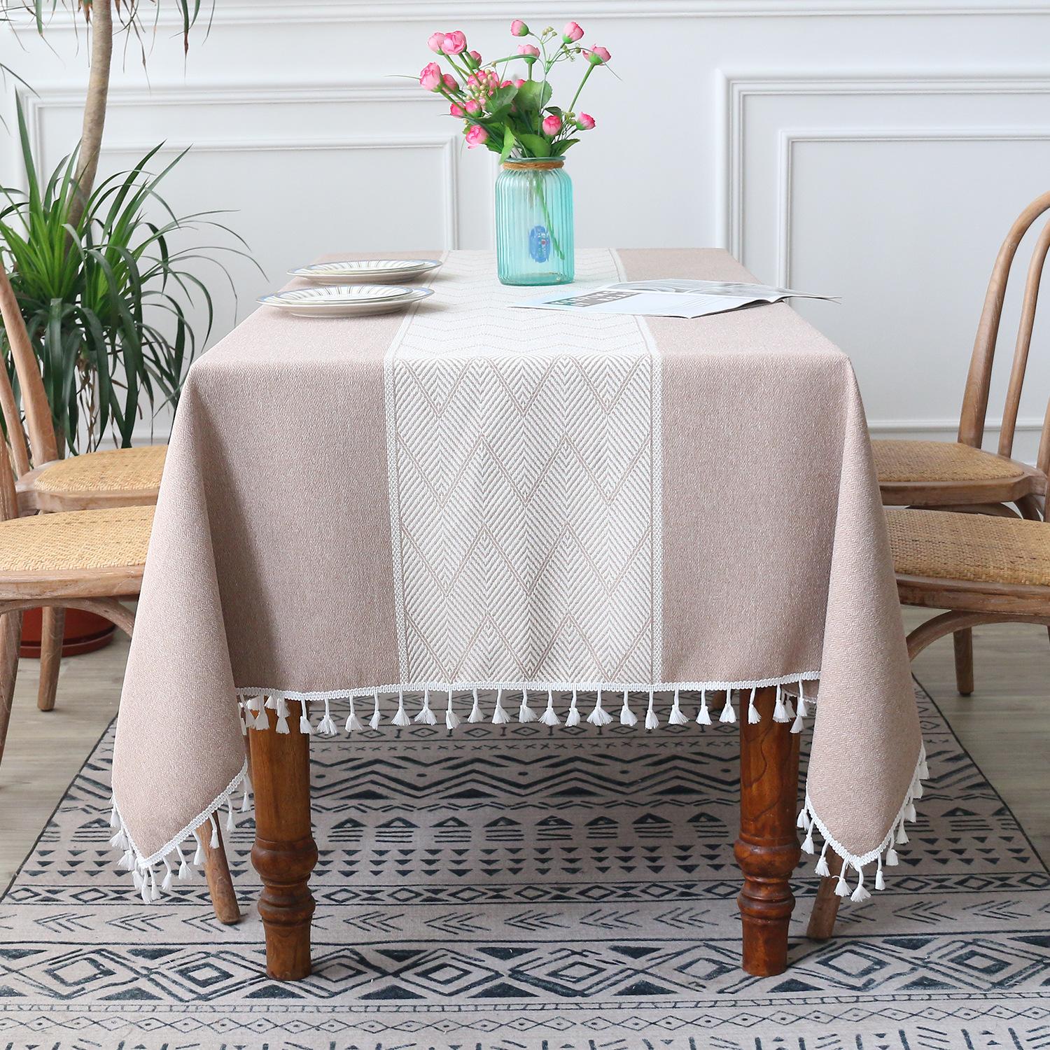 Nordic Ins Style Tablecloth Striped Fringed Dining Table Cloth Square Table Fabric Hotel Household Coffee Table Cloth Mat 90*90cm