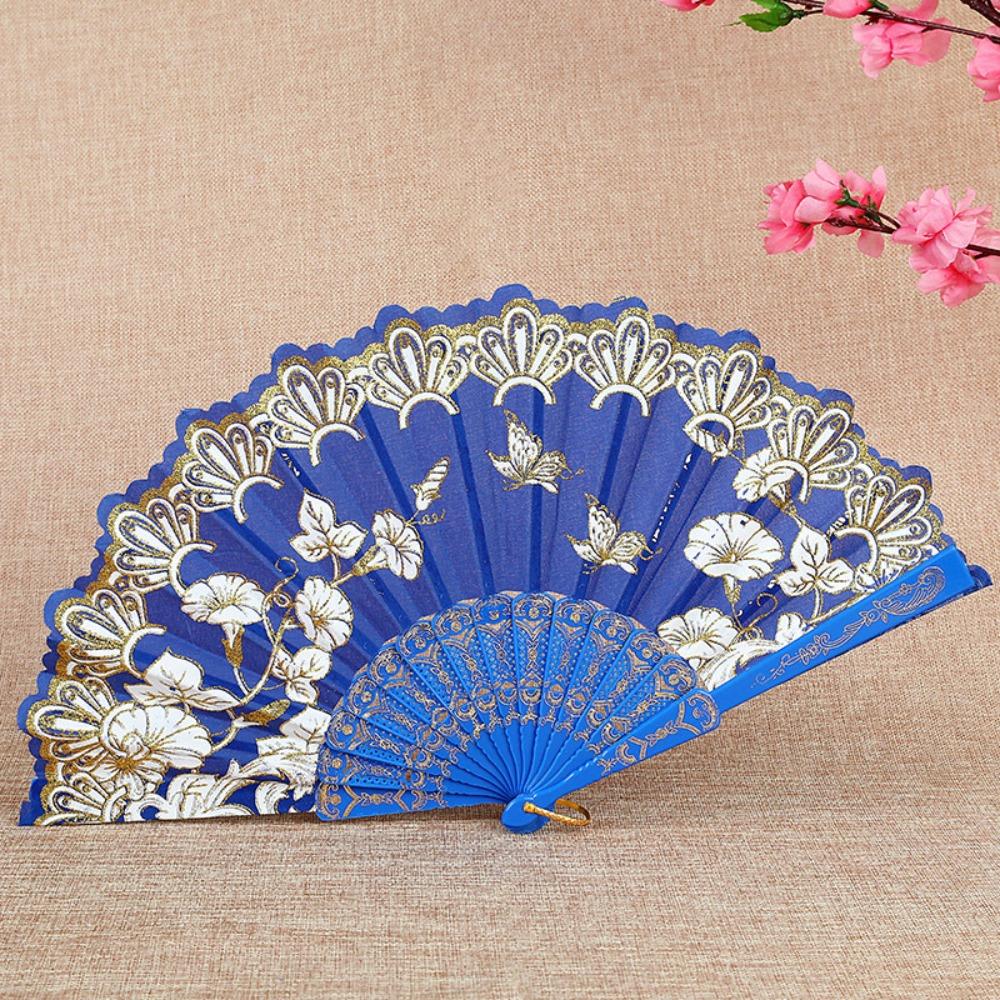 Handheld Chinese Style Folding Fan Plastic Handle Vintage Folding Fan Decorative Fan Dance Props