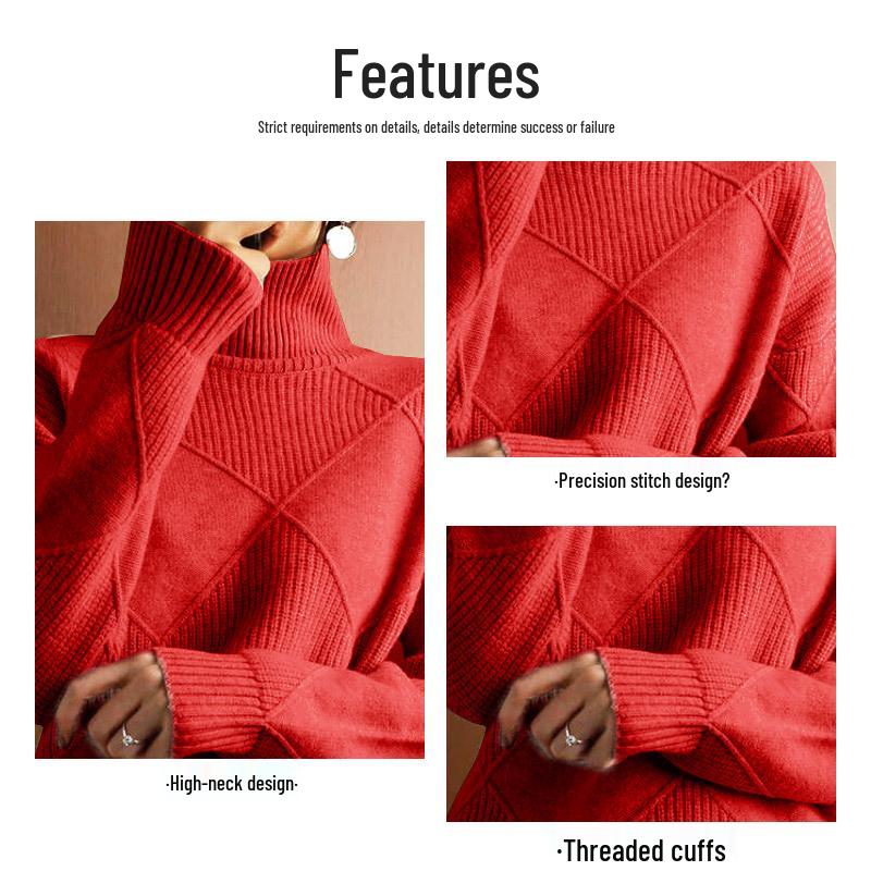 Autumn-Winter Casual High Neck Loose Knit Sweater Pullover