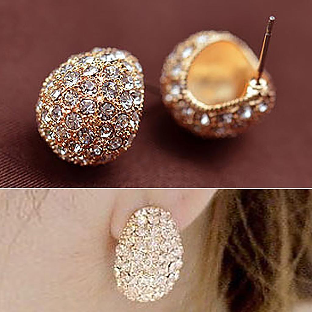 Fashion Women's Korean Style Crescent Moon Rhinestone Shining Stud Earrings