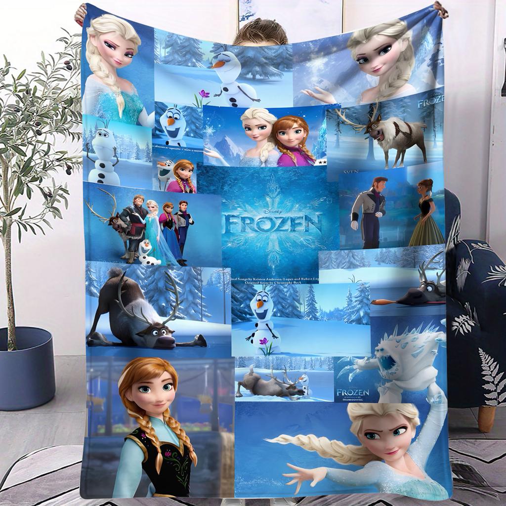 Flannel Blanket Frozen Elsa Anna Olaf Cartoon Soft Throw for Kids Bedroom Sofa Outdoor Camping Christmas Birthday Gift Daily Use