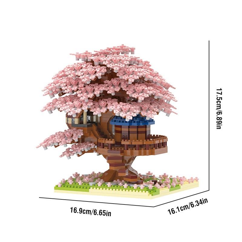 Set di Blocchi da Costruzione Albero di Ciliegio Fai da Te Mattoncini Fiore di Ciliegio Fai da Te con Modello Casa sull'Albero Luminosa Ornamento Regalo Romantico per Fidanzata