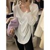 Basic white T-shirt women's large size loose top Dongde velvet warm split-ended long-sleeved inner bottoming shirt