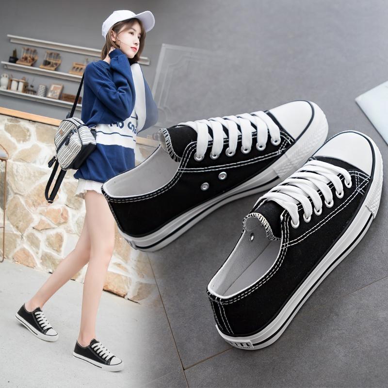 Shoes For Women Low-Top Vulcanized Canvas Platform Sneakers Black Flats Tennis Female Classic Student Small Couples Skateboard