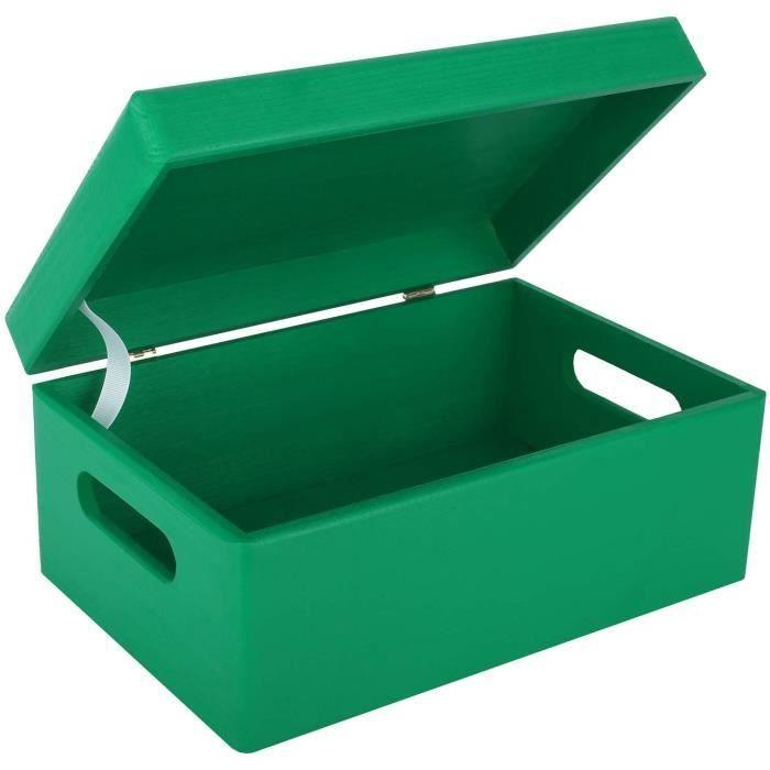 Boîte de Rangement en Bois Verte Creative Deco - 30 x 20 x 14 cm - avec Couvercle et Poignées