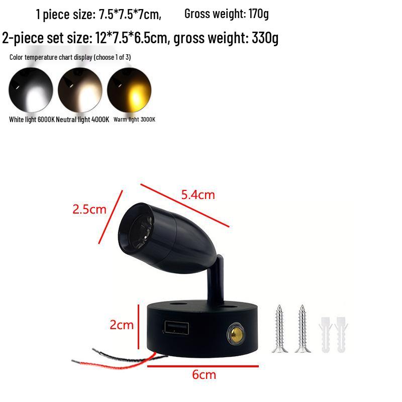 LED Touch Dimming RV Yacht USB Interior Reading Light, 3W, 12V