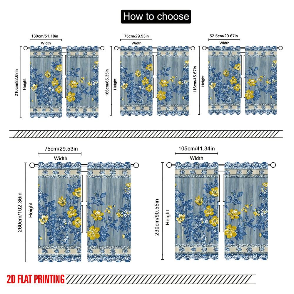 2pcs,2D Plane Printing Print Curtains Blue Yellow Floral Stripes Polyester (without Rod) Decorations Inside Use for Bedroom,
