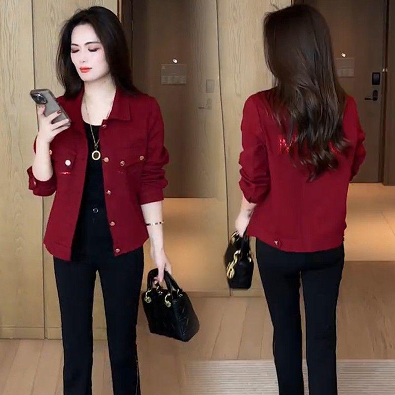 

Женская модная маленькая приталенная свободная куртка - Осень 2025 Универсальный повседневный топ 2XL красный