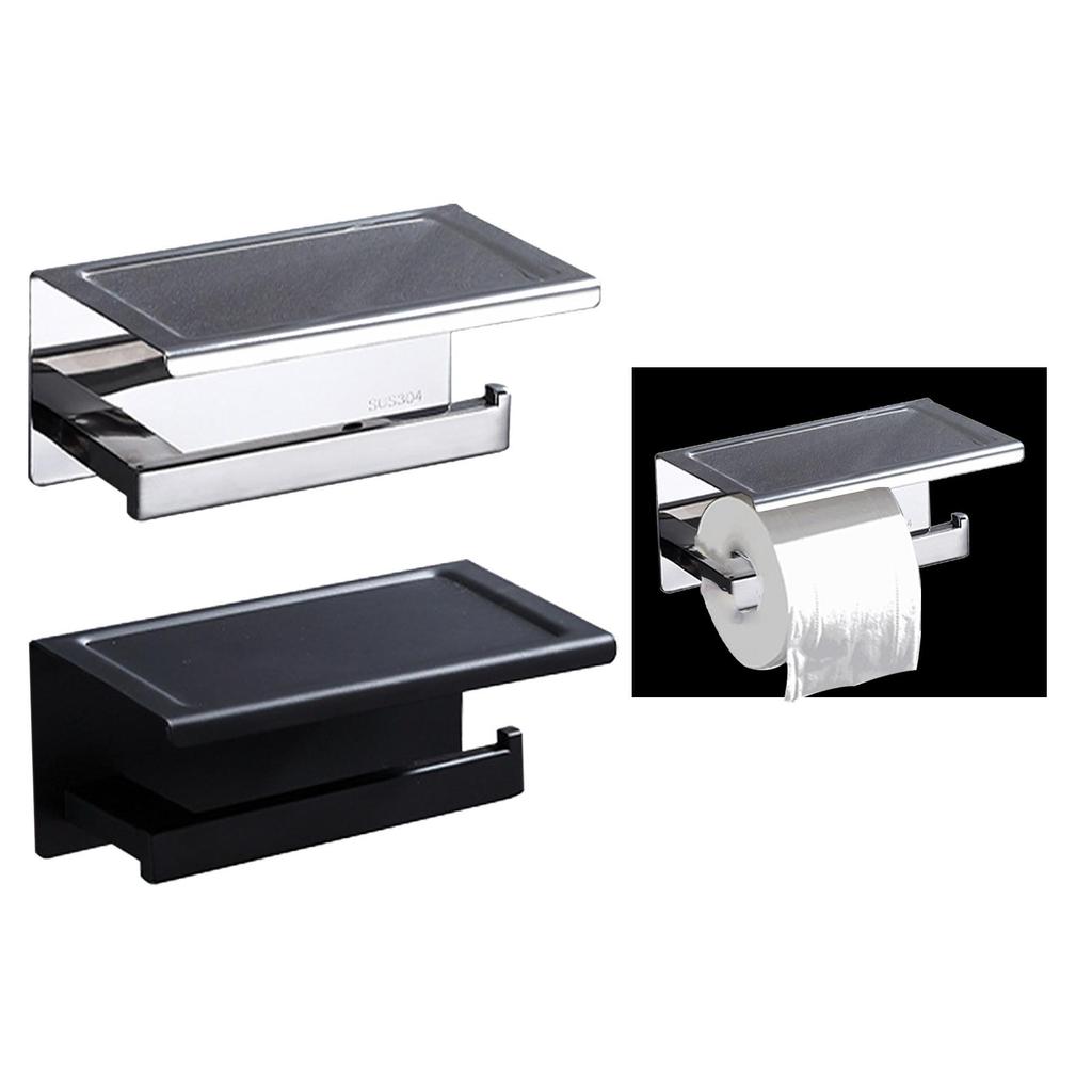 Wall Mounted Paper Holder with Phone Shelf Tissue Roll Dispenser Storage for Hotel