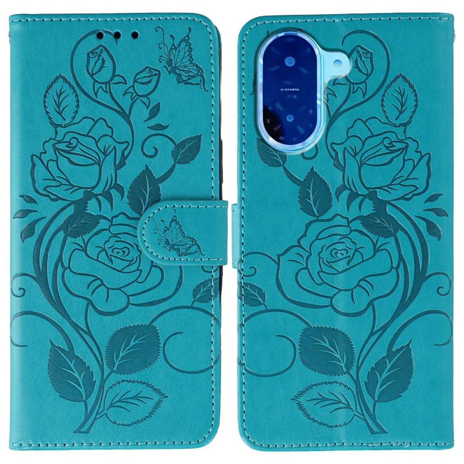 

For Xiaomi Redmi A5 4G (171.7mm)/Poco C71 4G Case Wallet Stand Imprinted Rose Butterfly PU Leather Phone Cover Blue