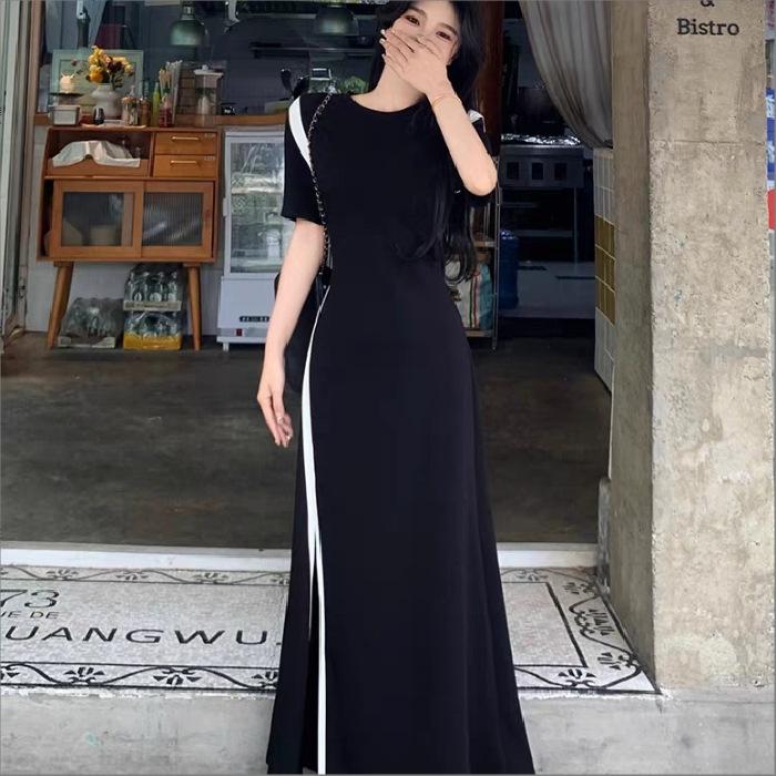 Large Size Design Long Skirt Summer Daily Commuting Temperament Women's New Splicing Split Waist Dress 7